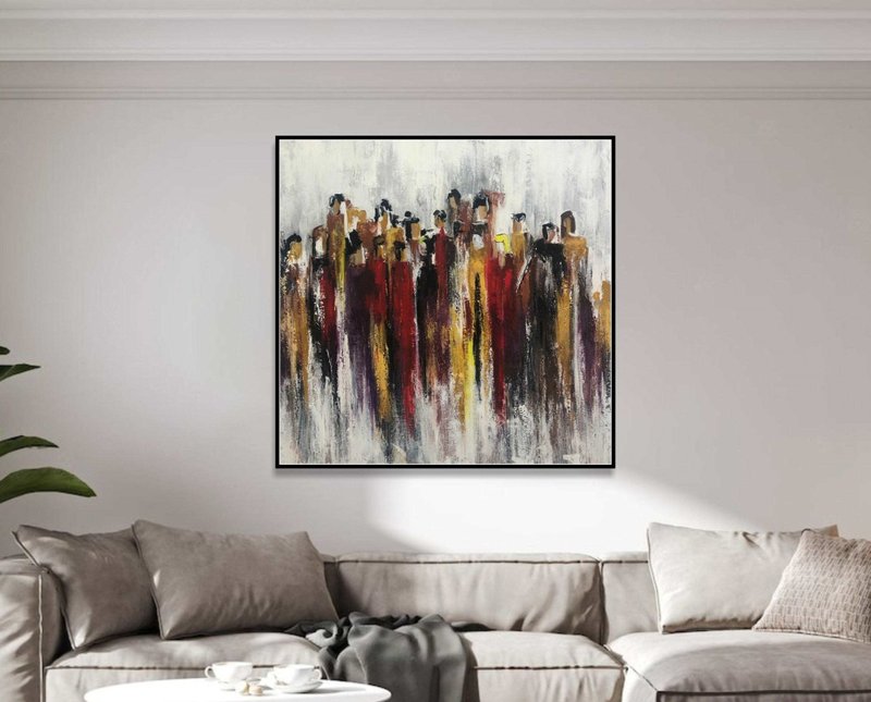 Large Abstract Human Silhouettes Paintings On Canvas Original Colorful Fine Art - 壁貼/牆壁裝飾 - 壓克力 多色