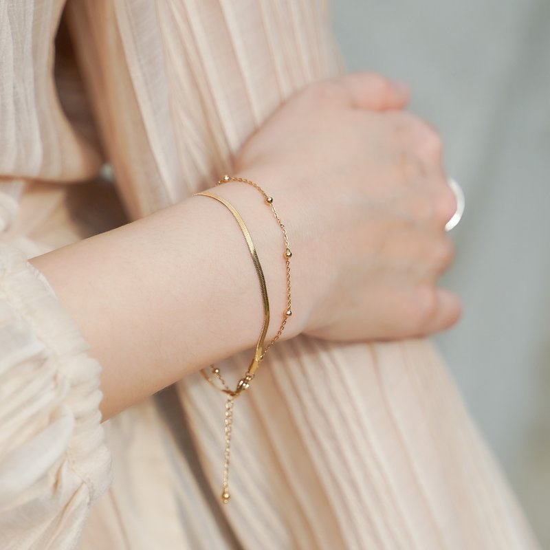 Delicate Ball Double Layer Bracelet Medical Steel Gold Plated Anti-Allergy Bracelet Wearable Bath - สร้อยข้อมือ - สแตนเลส สีทอง