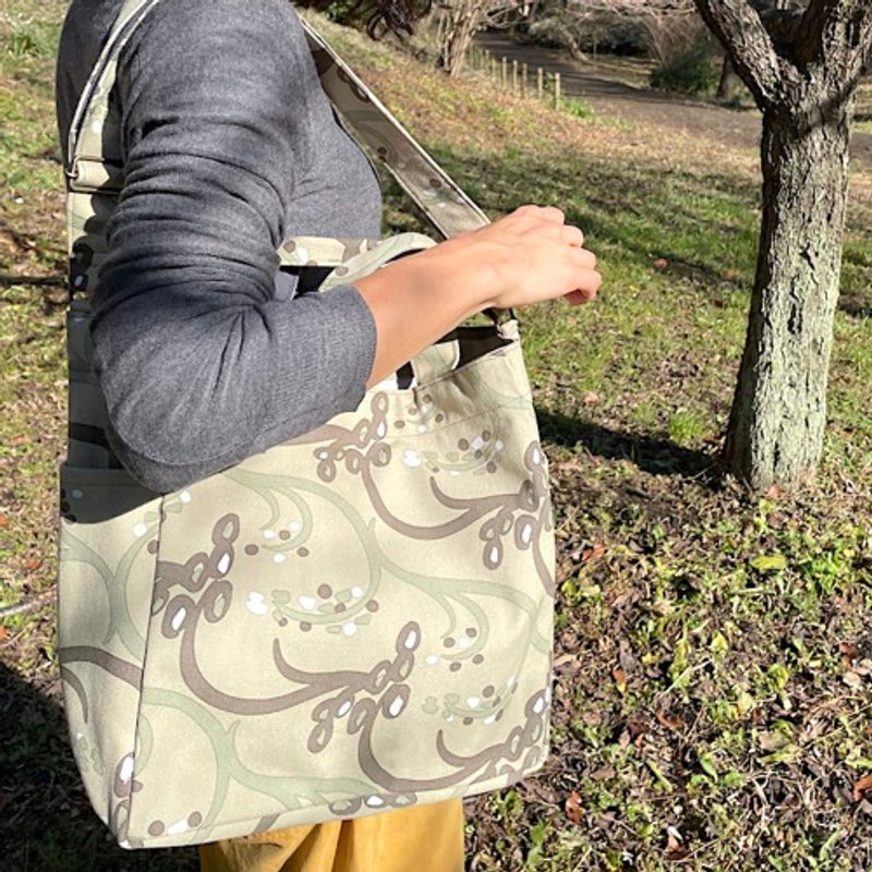 Shoulder tote "rice" Aitaine! _Rice field pattern - Messenger Bags & Sling Bags - Cotton & Hemp 