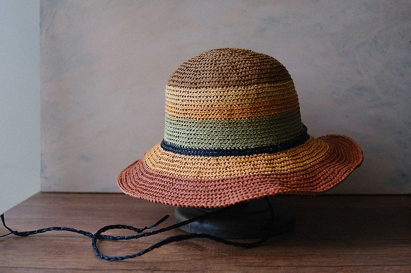 編織遮陽帽-千層派 - 帽子 - 其他材質 卡其色