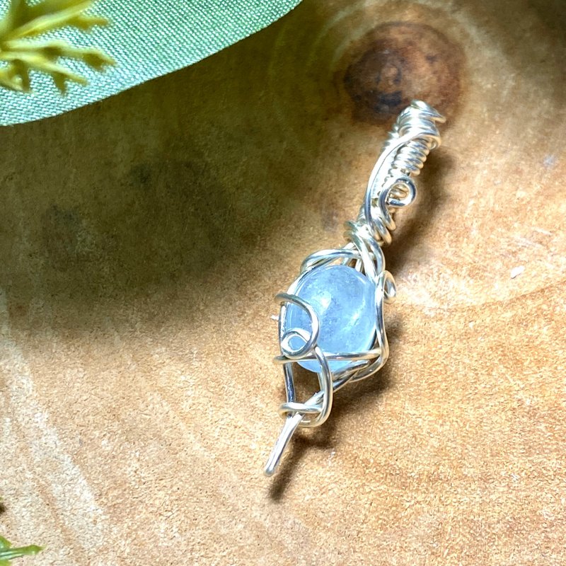 Energy crystal necklace-Lyde-Aquamarine, crystal pendulum necklace, artistic weaving - Necklaces - Stone Blue