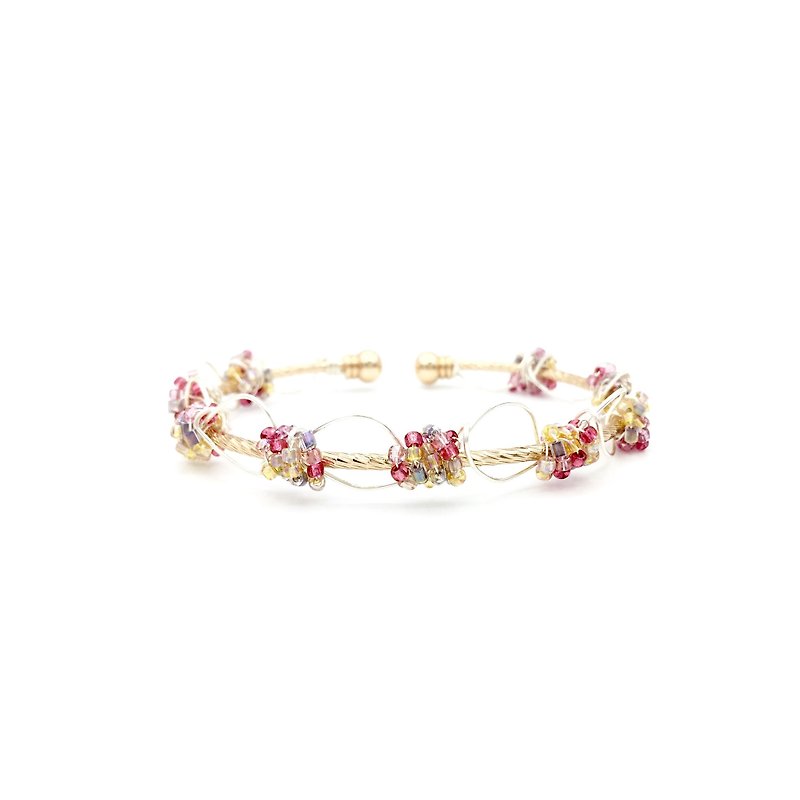 Rosie Pink Beads 16K Gold Copper Pamycarie Bangle - Bracelets - Glass Pink