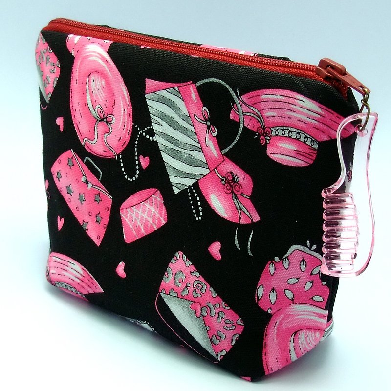 拉鍊收納布包，化妝袋，手拿包 (鞋子和包包) (ZL-30) - 手拿包 - 棉．麻 粉紅色