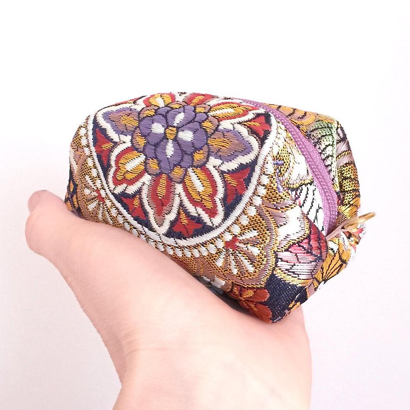 Pouch with Japanese traditional pattern, Kimono (Small) "Brocade" - Toiletry Bags & Pouches - Other Materials Black