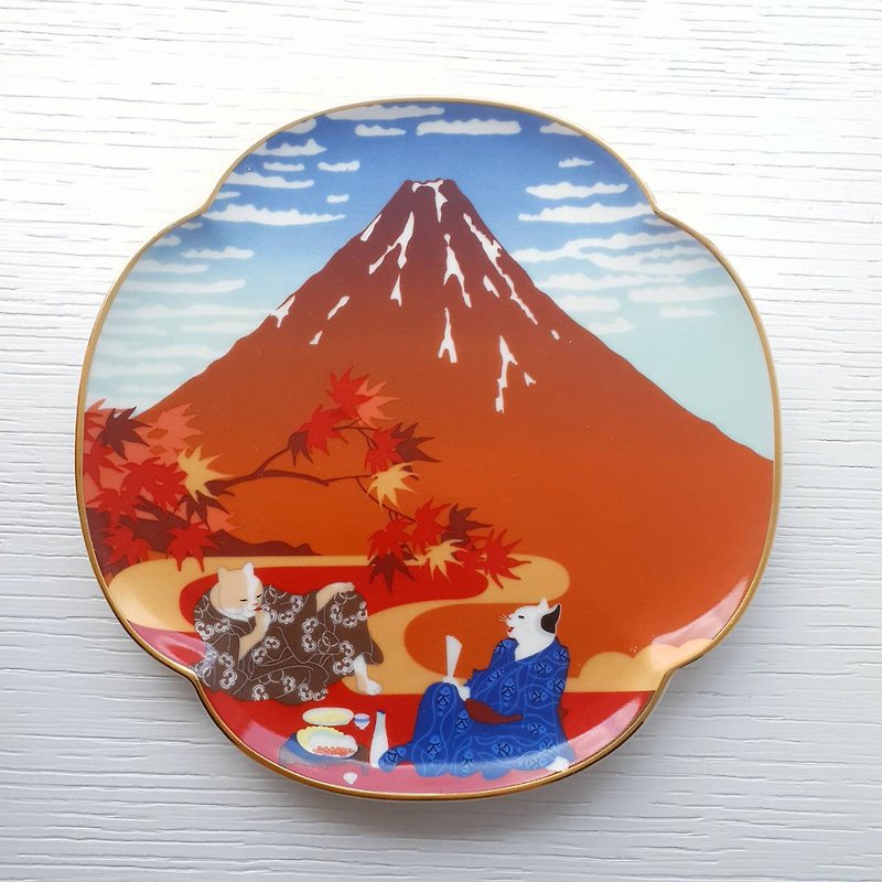 浮世絵 凱風梳雲点心皿-赤い富士山 - 皿・プレート - 磁器 オレンジ