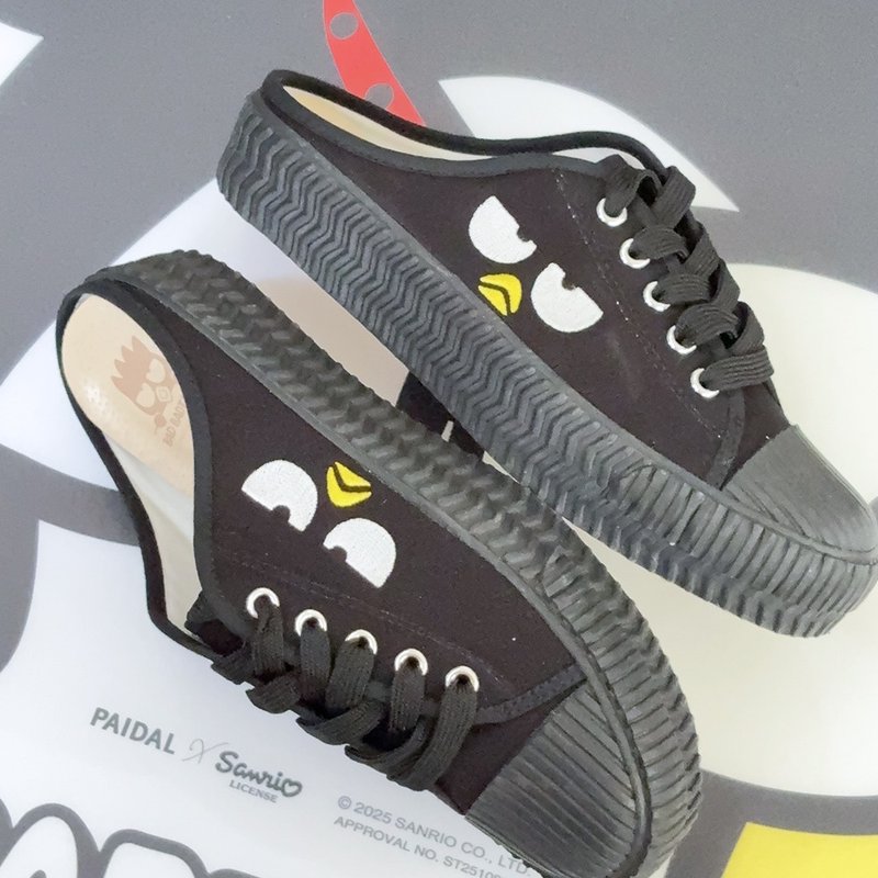 Paidalx酷企鹅XO  萌臉系列休閒鞋餅乾鞋穆勒鞋-女 - 女款休閒鞋 - 棉．麻 黑色