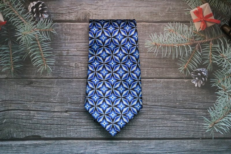 复古蓝色星星纹路真丝领带/休闲英伦范礼盒装 - 領呔/呔夾 - 絲．絹 多色