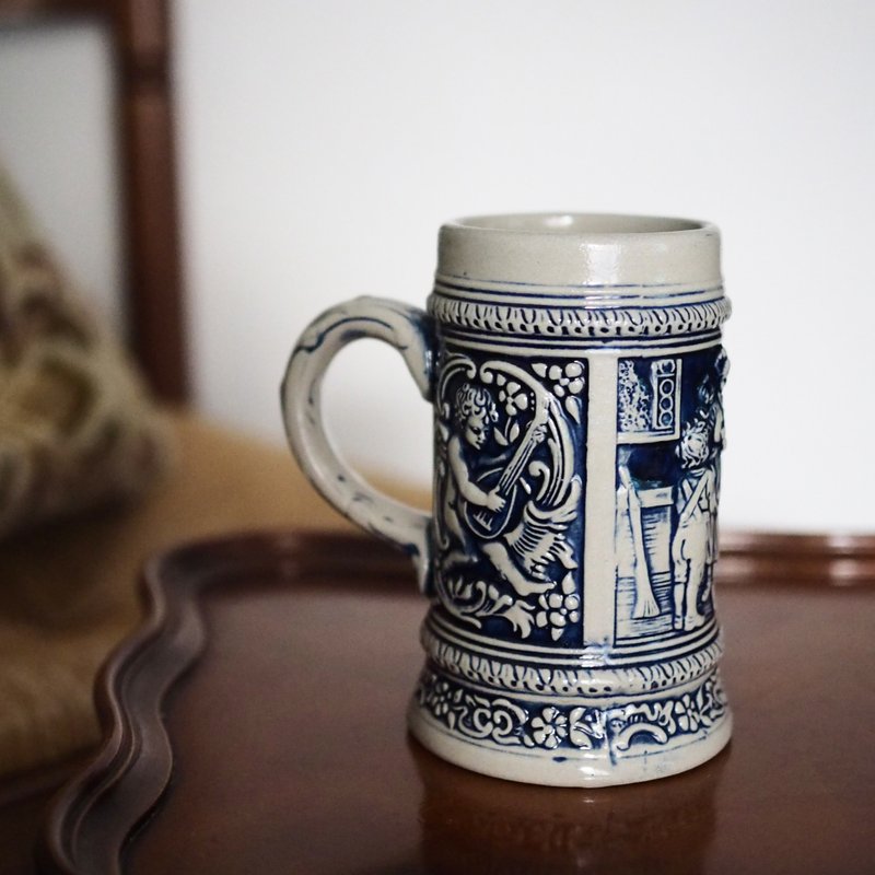 早期的復古德國 Gerz 工藝陶瓷啤酒杯 - 酒杯/酒器 - 陶 藍色