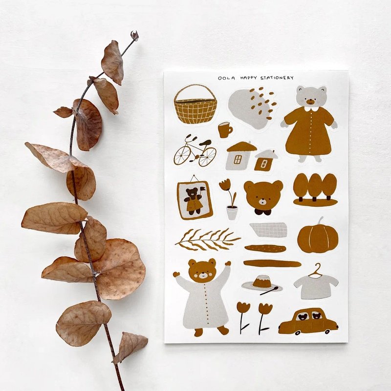 Little bears sticker sheet (mustard) - สติกเกอร์ - กระดาษ สีเหลือง