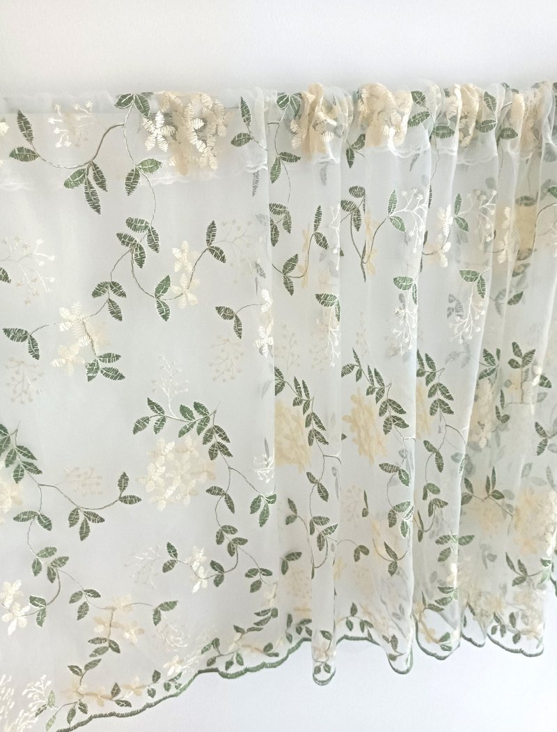 Yellow Green Mesh Embroidery Small Floral Door Curtain Curtain Coffee Curtain - Doorway Curtains & Door Signs - Other Materials 