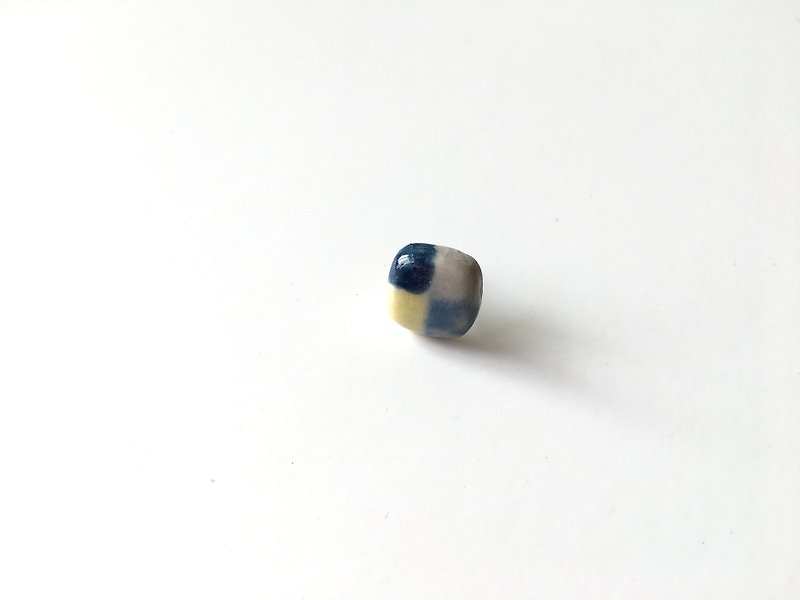 Ceramic Earring - Navy / Blue / Yellow / Grey / Flower Square /Simple / Handmade - Earrings & Clip-ons - Porcelain Multicolor