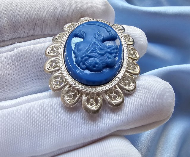 Antique on sale Sterling Silver Blue glass brooch pin