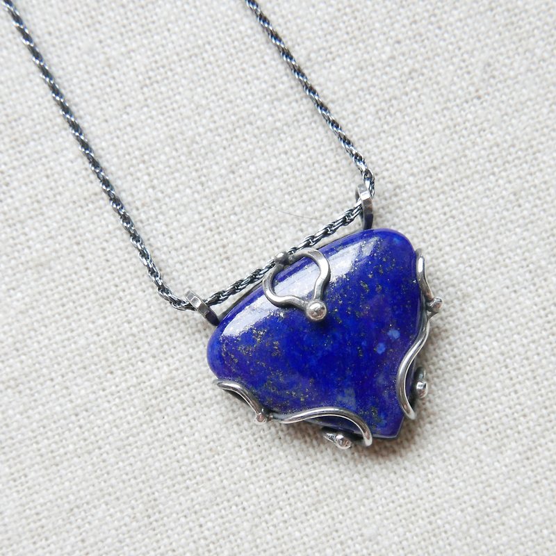 handmade silver lapislazuli pendant - Necklaces - Gemstone Blue