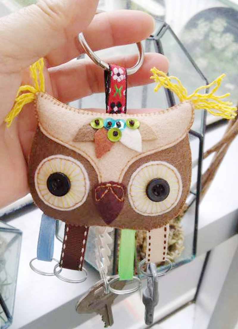 Key Holder 鑰匙圈 - 棕系貓頭鷹 - 鑰匙圈/鑰匙包 - 其他人造纖維 咖啡色