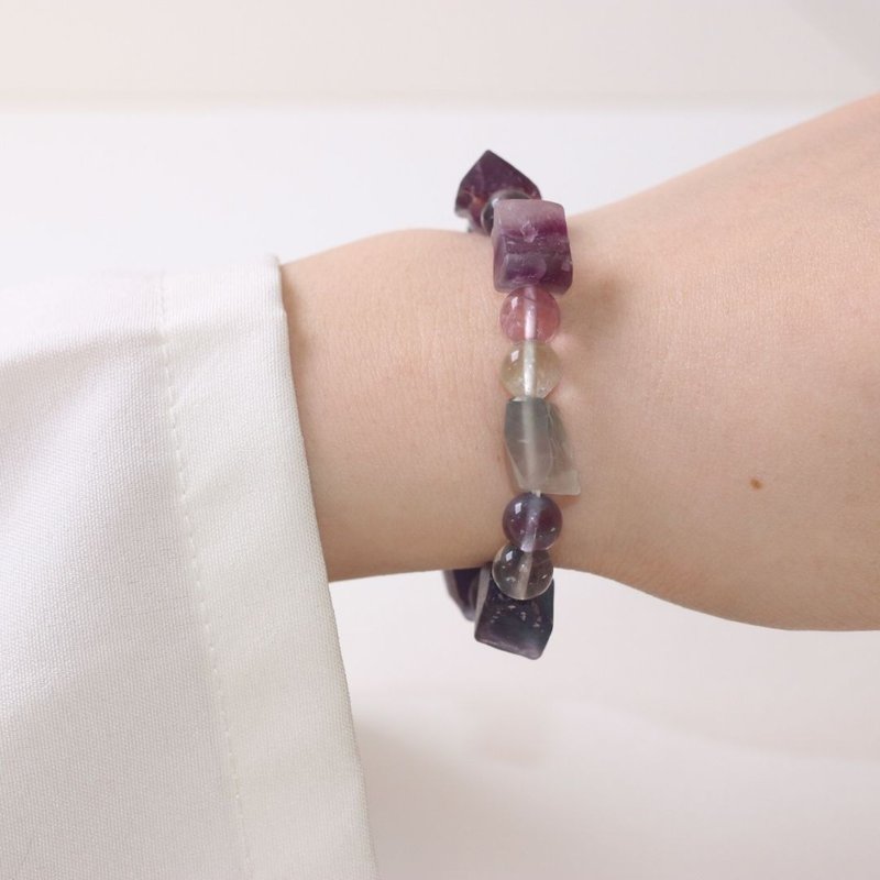 B061七輪調和手串/白水晶/螢石/天然晶石/能量石/原生態 - 手鍊/手環 - 水晶 多色