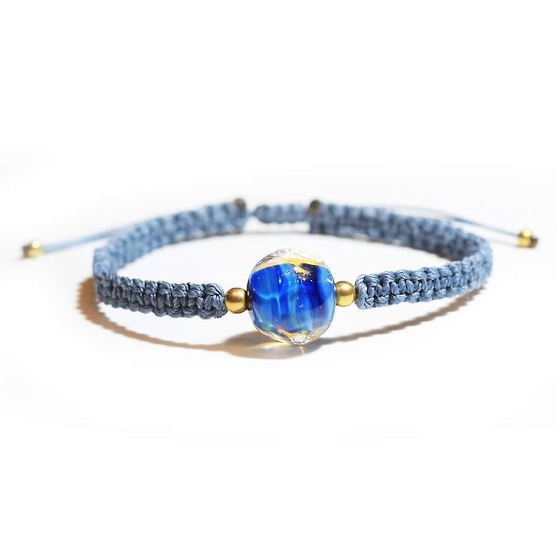 Men's "Arctic" handmade glass hand-woven rope - Bracelets - Glass Blue