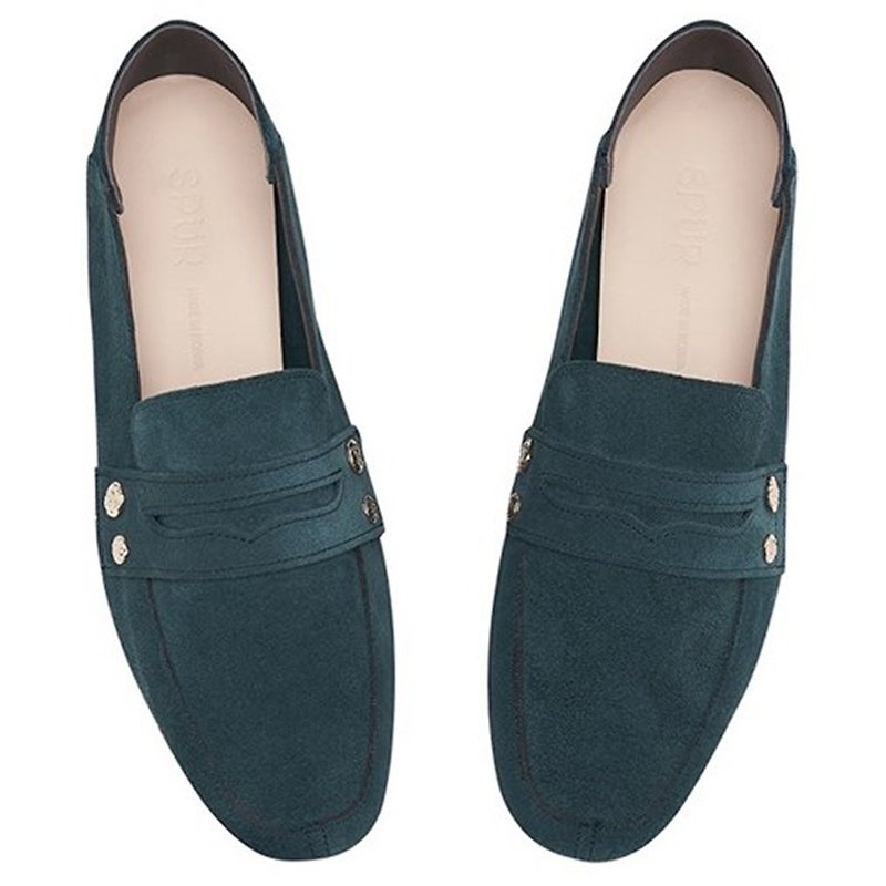 PRE-ORDER SPUR bumpy button loafer PA9029 GREEN - รองเท้าอ็อกฟอร์ดผู้หญิง - วัสดุอื่นๆ 