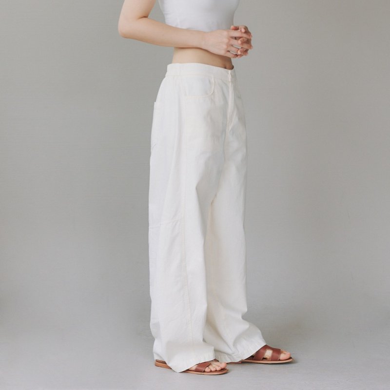 【Simply Yours】側條純棉寬褲 白F - 女長褲 - 棉．麻 白色