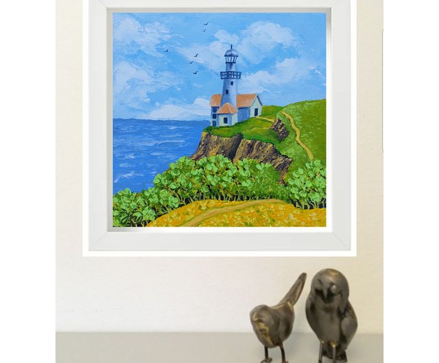 Lighthouse Painting Landscape Original Art Seascape Wall Art Small 