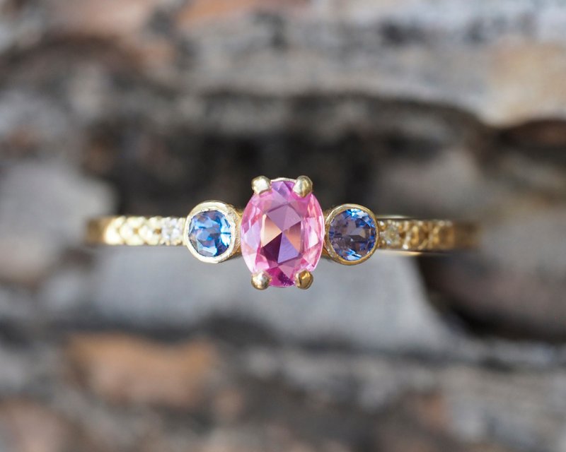 Gold ring with sapphire and tanzanite - 戒指 - 貴金屬 金色