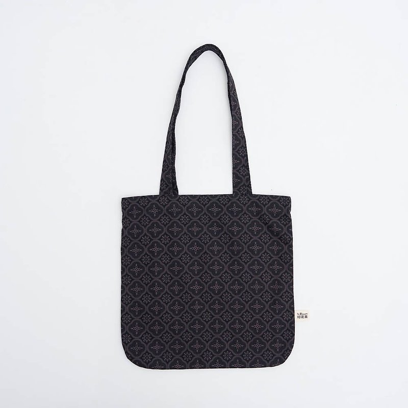 Rounded Square Shopping Bag/Glass Begonia/Gentleman Black (Lengthened Handle) - กระเป๋าถือ - ผ้าฝ้าย/ผ้าลินิน สีดำ
