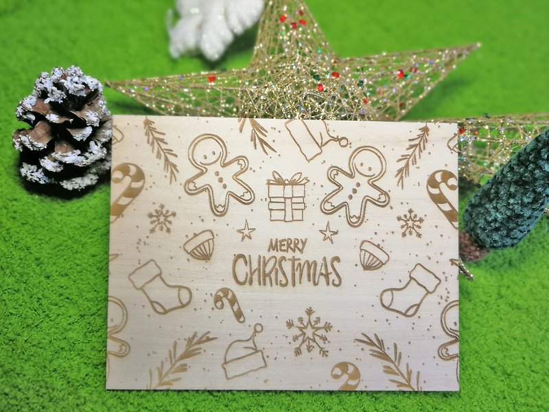 Lovely Gingerbread Man Laser Engraved Wooden Christmas Card - การ์ด/โปสการ์ด - ไม้ สีนำ้ตาล