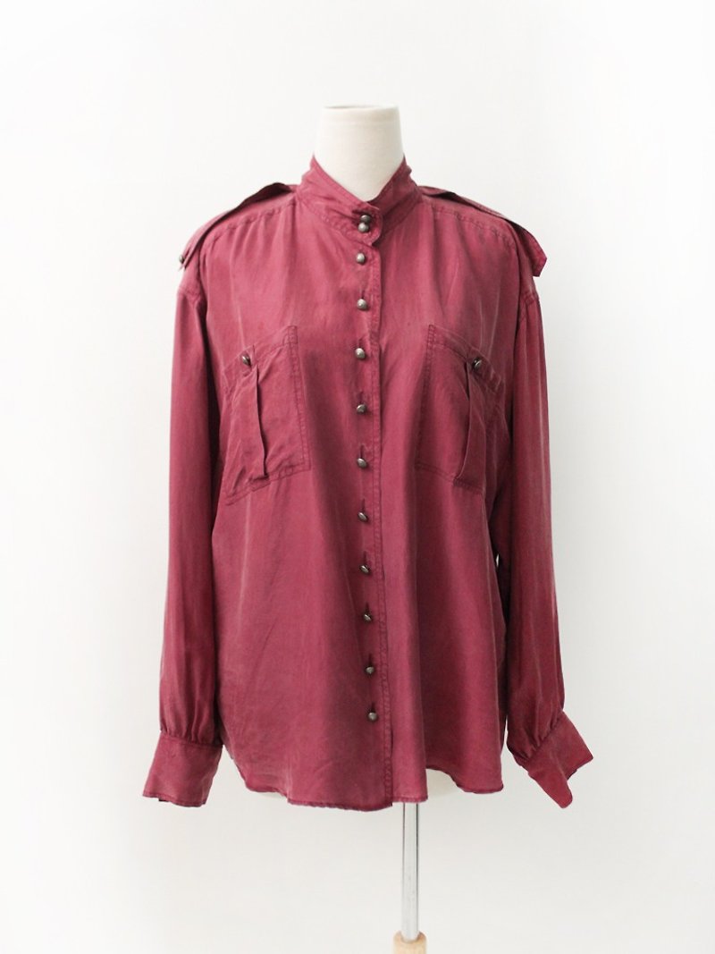 復古寬鬆簡約茄紅色長袖90s歐洲古著襯衫 European Vintage Blouse - 女襯衫 - 絲．絹 紫色