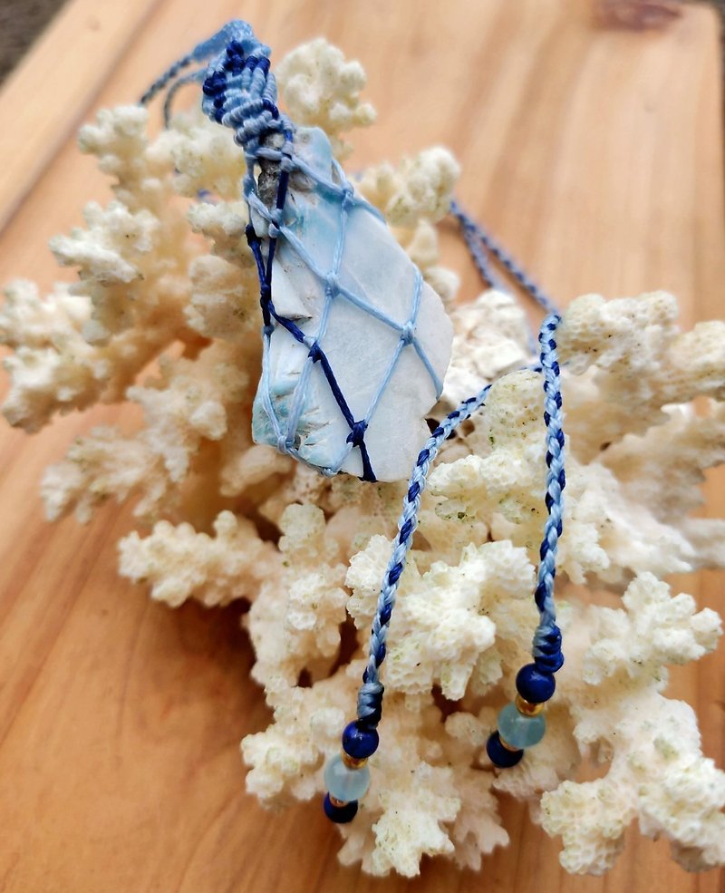 織途 - 海纹石/拉利瑪  編織項鍊 11C07 - 項鍊 - 水晶 藍色