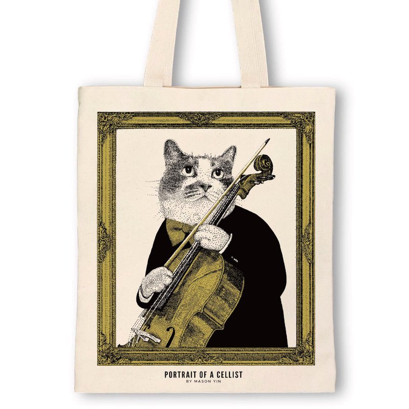 Portrait of Classicats - Cello Canvas Bag - กระเป๋าถือ - ผ้าฝ้าย/ผ้าลินิน สีกากี