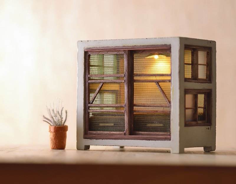 Old Cement kitchen cabinet night light II (customized) - ของวางตกแต่ง - ปูน สีนำ้ตาล