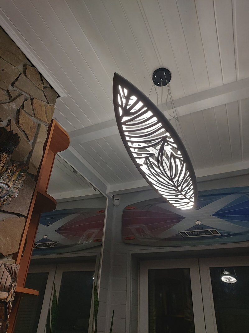 Handcrafted Surfing Ceiling Light for Home Decor,  palm leaf - 燈具/燈飾 - 木頭 白色