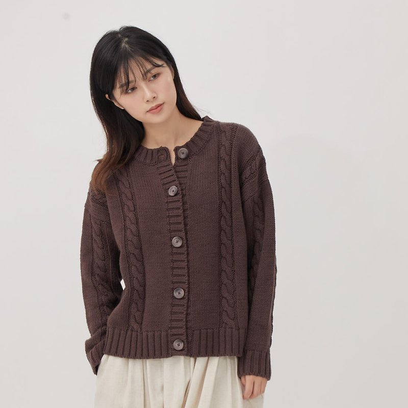 Rachel Cable Cardigan Sweater / Chocolate - Women's Sweaters - Other Man-Made Fibers Brown