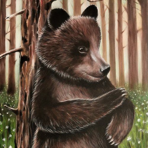 キャンバスにクマのオリジナルの絵ヒグマの家の装飾壁画ヒグマ