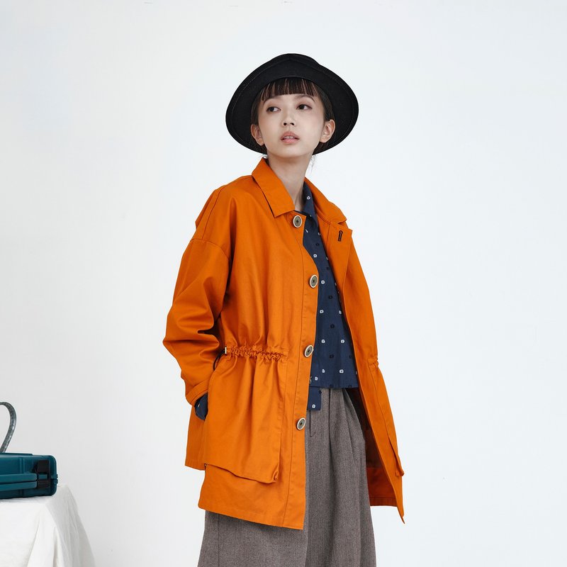 【滿額加購區】下單請讀選項 每單限加購一組 | 熱銷經典長版外套 - 女大衣/外套 - 棉．麻 橘色