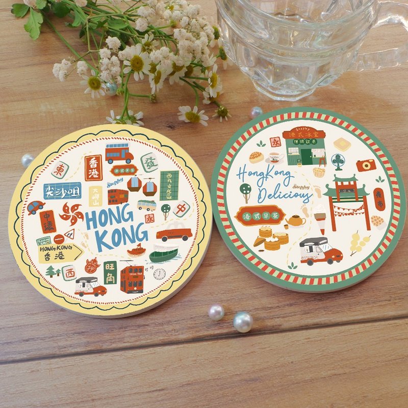 【客製化禮物】 Hong Kong 香港縮影 吸水杯墊 I - 杯墊 - 陶 