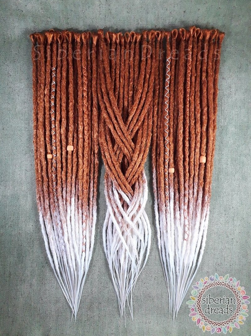 Fox Dreadlocks / Crocheted Ginger White ombre natural bumpy dreads / Boho hair - 髮夾/髮圈 - 其他材質 橘色