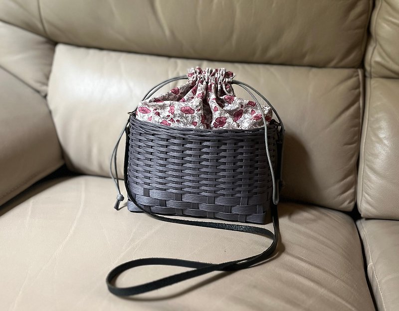 Drawstring Basket Shoulder Bag - Messenger Bags & Sling Bags - Cotton & Hemp Gray