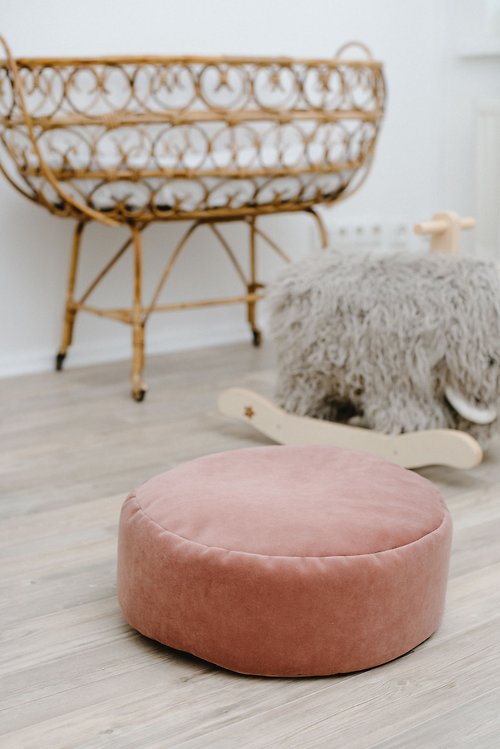 Cot and Cot Dusty rose small velvet round bean bag chair - toddler nursery floor cushion