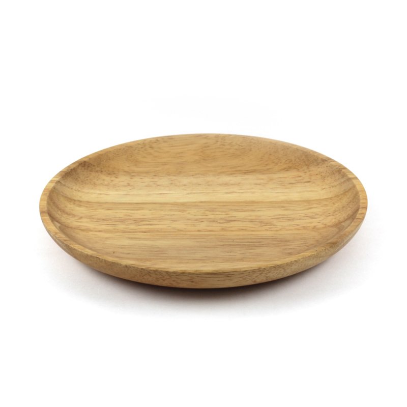 |CIAO WOOD| Rubber Wood Round Shallow Plate - ถ้วยชาม - ไม้ สีนำ้ตาล