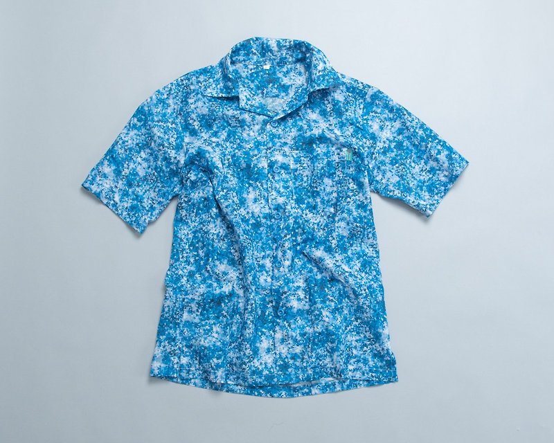 男夏威夷襯衫-名1 父子裝 親子裝 男襯衫 手工 兒童上衣 - 男襯衫/休閒襯衫 - 棉．麻 藍色