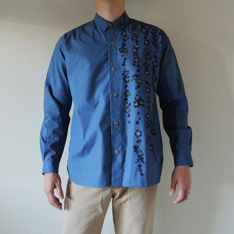 Men's Gingham Check Shirt Weeping Plum - Men's T-Shirts & Tops - Cotton & Hemp Blue