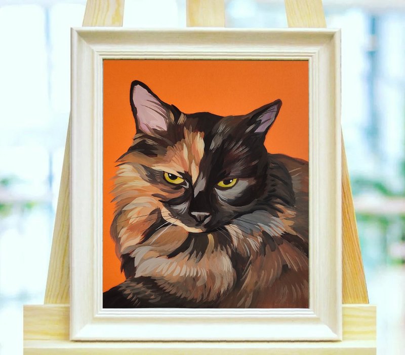 Custom Cat portrait original painting Customized pet portraits Wall decor - ภาพวาดบุคคล - กระดาษ 