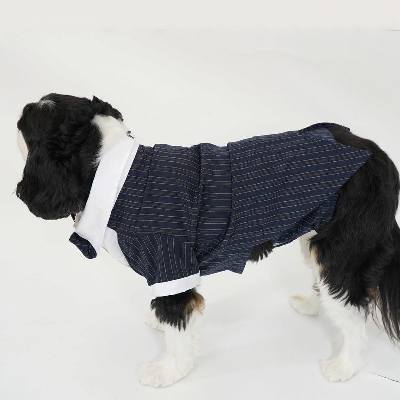 Male Dog Belly Wrap - Navy Striped Pet Clothing - ชุดสัตว์เลี้ยง - เส้นใยสังเคราะห์ 