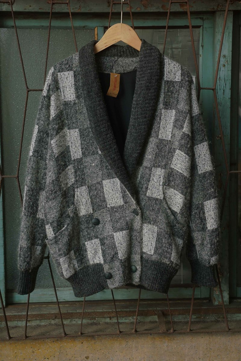 Innocence Department Store Vintage Vintage Jacket Gray Plaid Cardigan Jacket SU14 - เสื้อแจ็คเก็ต - ขนแกะ สีเงิน