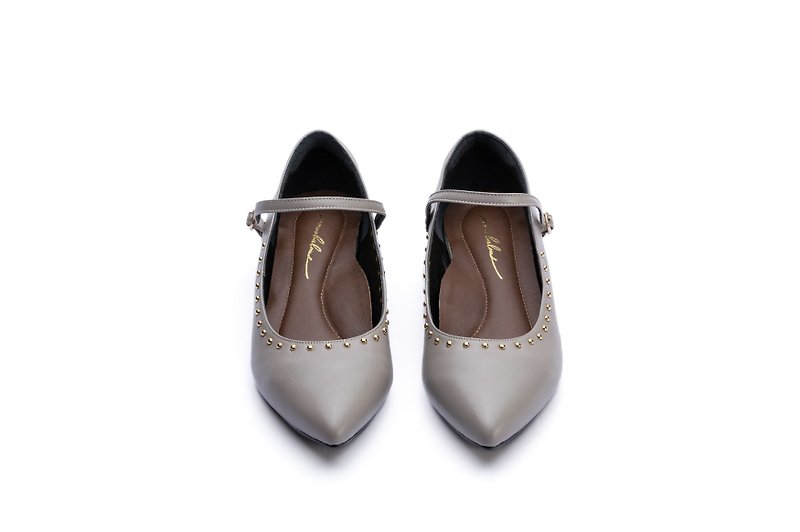 羊皮卯釘氣墊平底鞋—氣質灰—漫步佛羅倫斯2024SS - 女款皮鞋 - 真皮 灰色