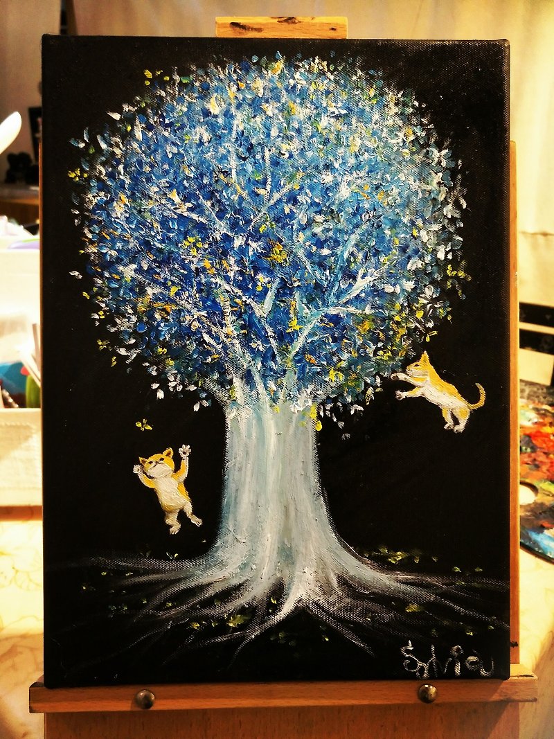 Oil painting --blue Tree  - โปสเตอร์ - ผ้าฝ้าย/ผ้าลินิน 