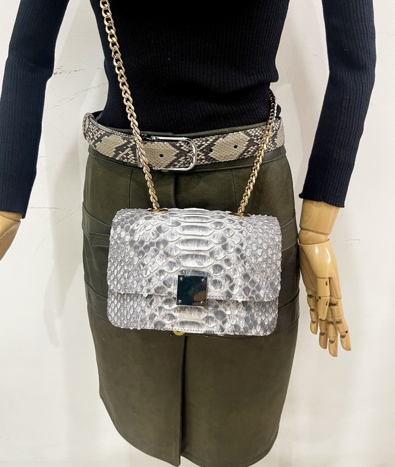 Python Leather Bag Snakeskin Crossbody Purse Python Leather Clutch - 手拿包 - 真皮 灰色