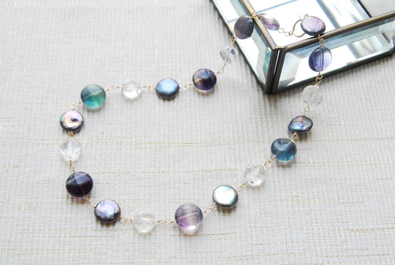 ストライプフローライトと水晶の夏の短いネックレス１４kgf - 項鍊 - 半寶石 藍色