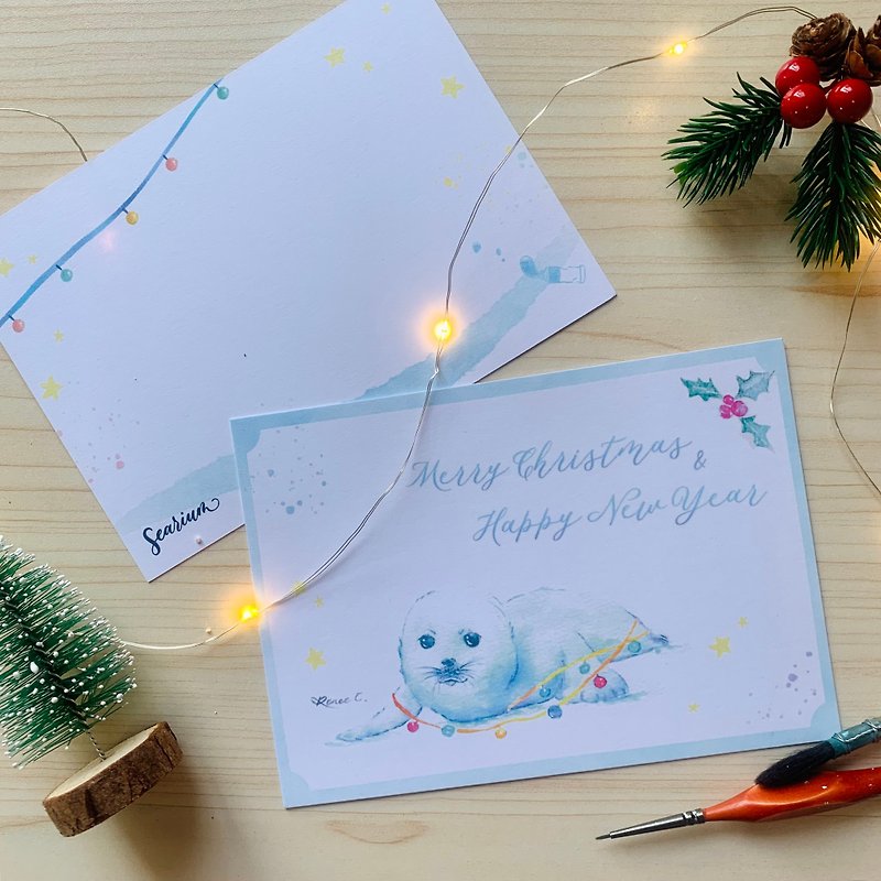 カバー付きの氷と雪の海シリーズのクリスマスカード - カード・はがき - 紙 ブルー