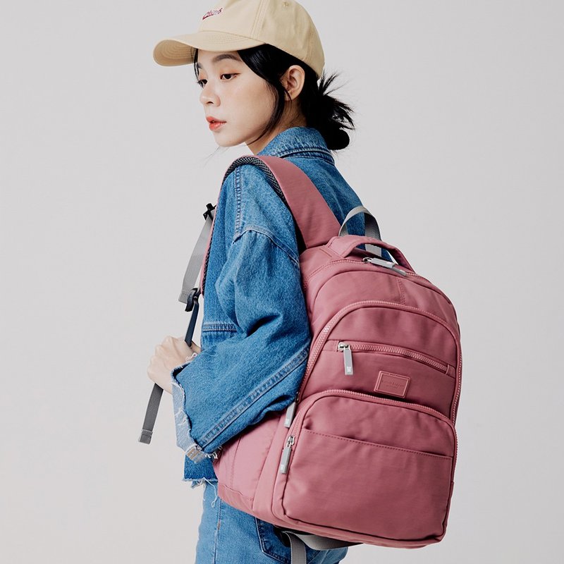 [Kim Anderson] Light and Sweet Journey Multifunctional Compartment Large Backpack - Peach - Backpacks - Nylon Pink